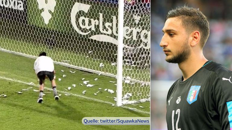 Gianluigi Donnarumma wird bei der U21 EM von den eigenen Fans mit Falschgeld beworfen.