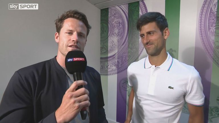 Sky Reporter Moritz Lang im Interview mit Novak Djokovic.