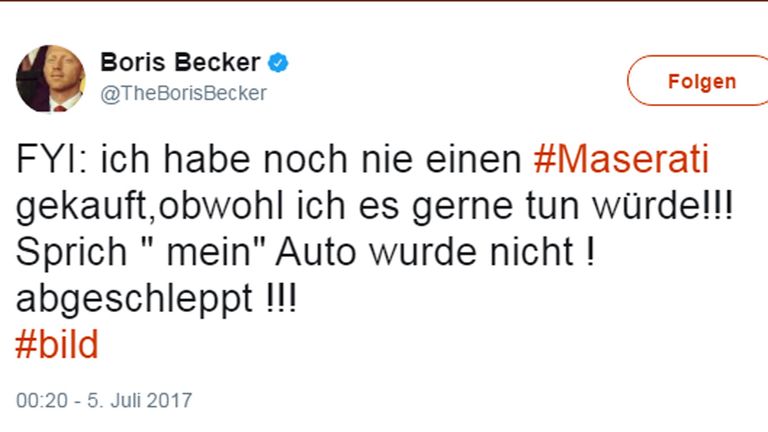 Boris Becker kontert via Twitter. Quelle: @TheBorisBecker