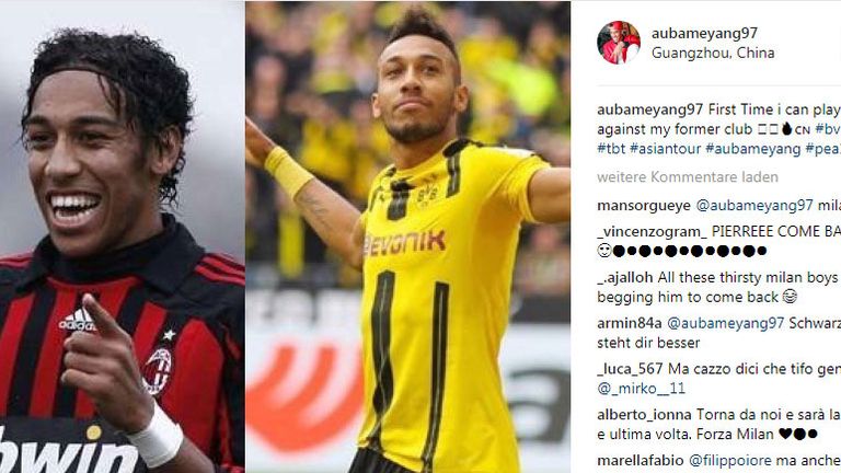 Pierre-Emerick Aubameyang freut sich auf das Testspiel gegen Milan. Quelle: instagram @aubameyang97