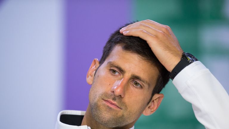 Novak Djokovic (SRB) gives a press conference immediately