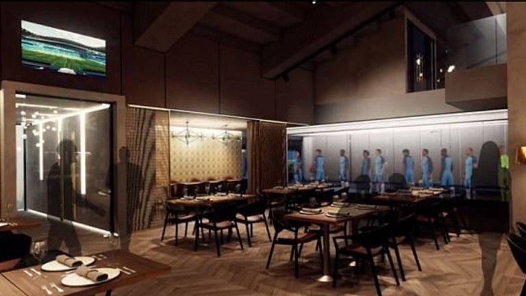 So würde es aussehen. Spieler auf dem Weg zum Rasen, Fans sitzen bis kurz vor Spielbeginn noch zu Tisch. (Quelle Bild: Twitter @MailOnline)