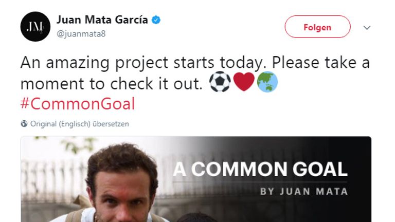 Juan Mata kündigt den Start von Common Goal auf Twitter an.