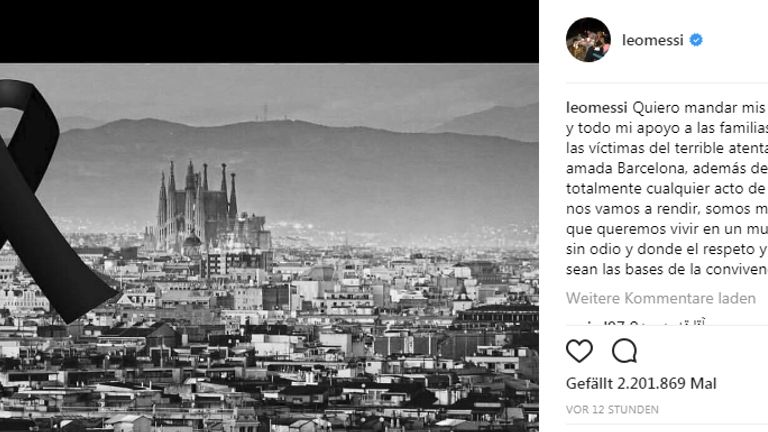 Lionel Messi drückt sein Mitgefühl aus. Quelle: Instagram @leomessi