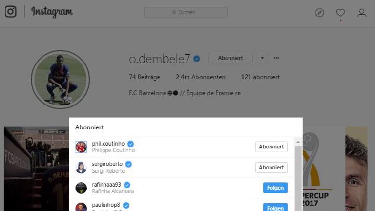 Ousmane Dembele folgt jetzt Philippe Coutinho. (Quelle: Instagram)