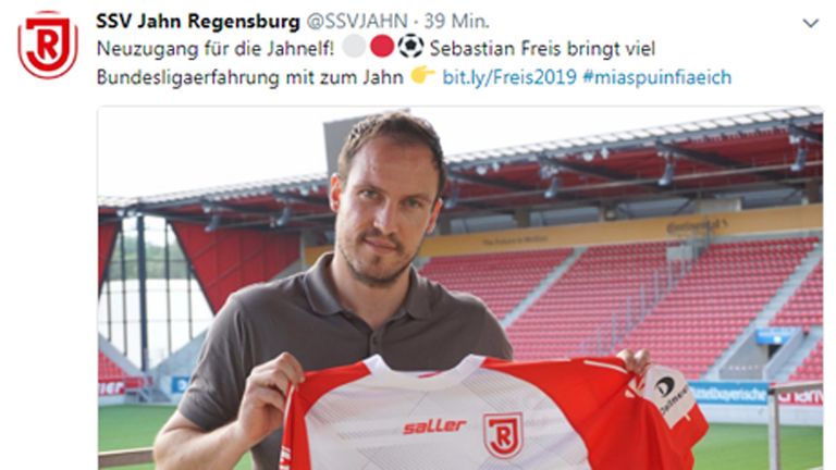 Der SSV Jahn Regensburg gibt die Verpflichtung von Sebastian Freis auf Twitter bekannt.