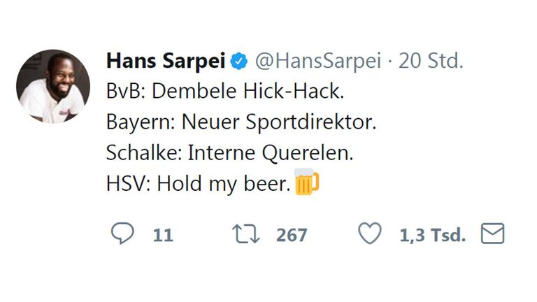 Auch Social-Media-Guru Hans Sarpei konnte sich einen Seitenhieb in Richtung HSV nicht verkneifen. Quelle: twitter.com/hanssarpei