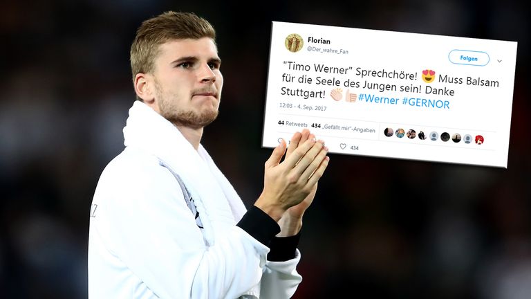 Timo Werner wird nach seinen Toren gegen Norwegen auch auf Twitter von den Fans gefeiert.
