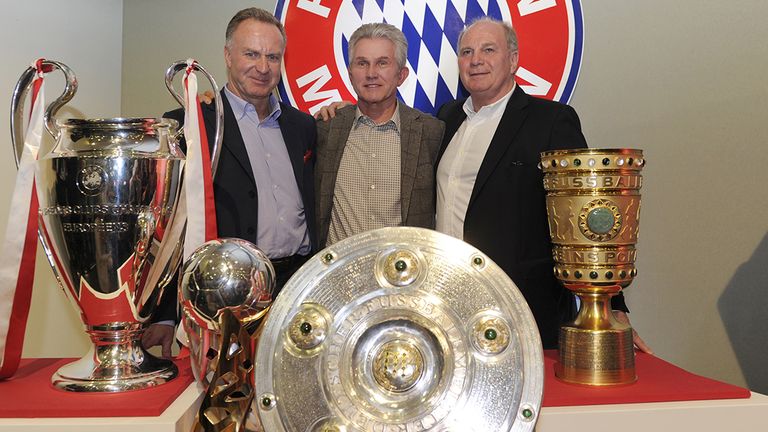 Wieder vereint! Jupp Heynckes (M.) geht in seine vierte Amtszeit beim FC Bayern. Uli Hoeneß (r.) und Karl-Heinz Rummenigge einigten sich auf diese Lösung.