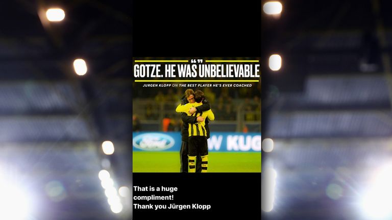 Mario Götze bedankt sich bei Instagram für den Ritterschlag von Jürgen Klopp (Quelle: Instagram/mariogotze).