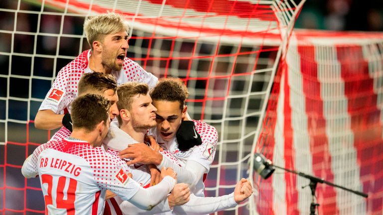 Timo Werner trifft zum 2:1 für Leipzig gegen Mainz. 