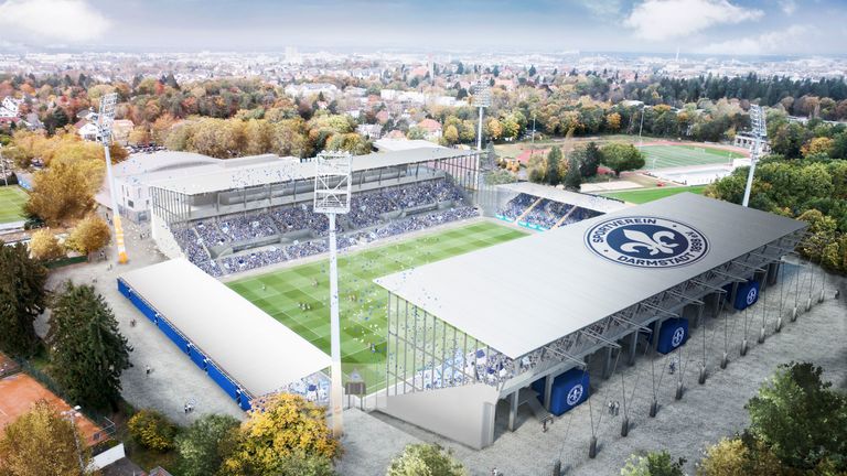 So sieht der Entwurf für die künftige Heimstätte des SV Darmstadt 98 aus. (Quelle: 1100 Architekten)
