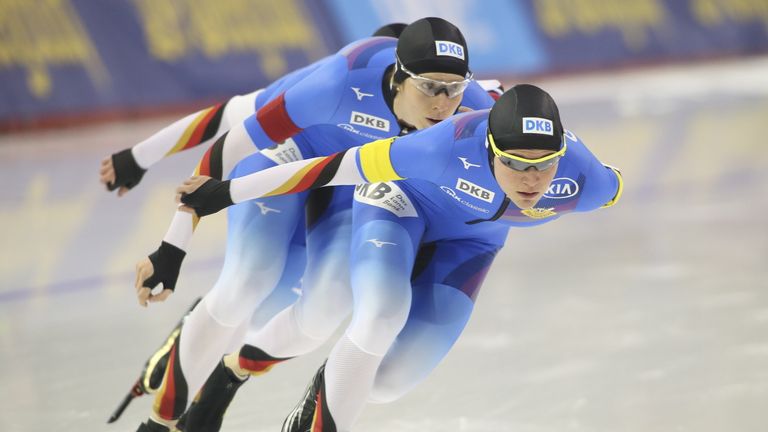 Gabriele Hirschbichler (vorne) gewann mit Roxanne Dufter und Michelle Uhrig die Bronzemedaille in der Team-Verfolgung bei der EM in Kolomna/Russland.