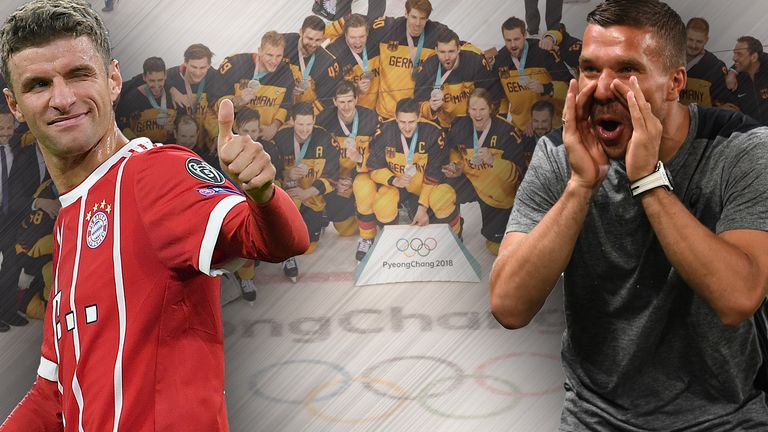 Thomas Müller und Lukas Podolski fieberten mit dem deutschen Eishockey-Team mit.