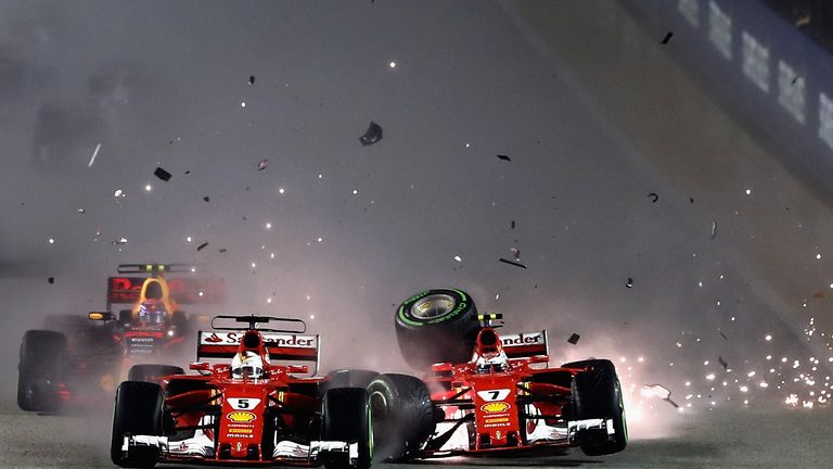 Hier zu sehen: Der Crash, in den Sebastian Vettel beim Rennen letztes Jahr verwickelt war.