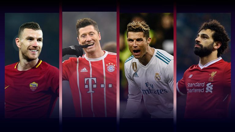 Vier Torjäger und ein Traum vom Gewinn der Champions League: Edin Dzeko, Robert Lewandowski, Cristiano Ronaldo und Mohamed Salah (v. links nach rechts)