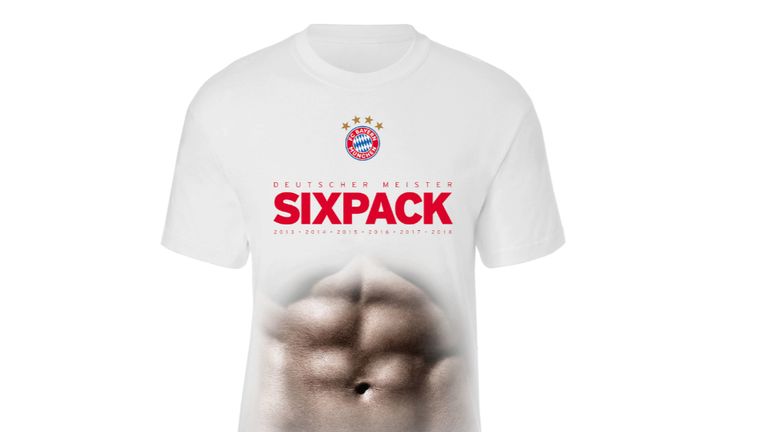 Sixpack für alle: die mutige T-Shirt-Variante für die Bayern-Fans (Quelle: FC Bayern).