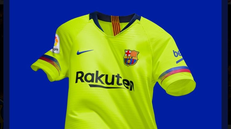 Der FC Barcelona überrascht mit seinem neuen Auswärts-Trikot für die neue Saison: Die Katalanen präsentieren sich in der Fremde künftig in einem leuchtenden Neon-Gelb (Bildquelle: twitter.com/FCBarcelona).