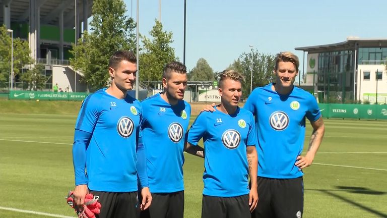 Die Neuzugänge des VfL Wolfsburg (v.l.n.r.): Pavao Pervan, Daniel Ginczek, Felix Klaus und Wout Weghorst.


,  sowie (bislang LASK Linz).