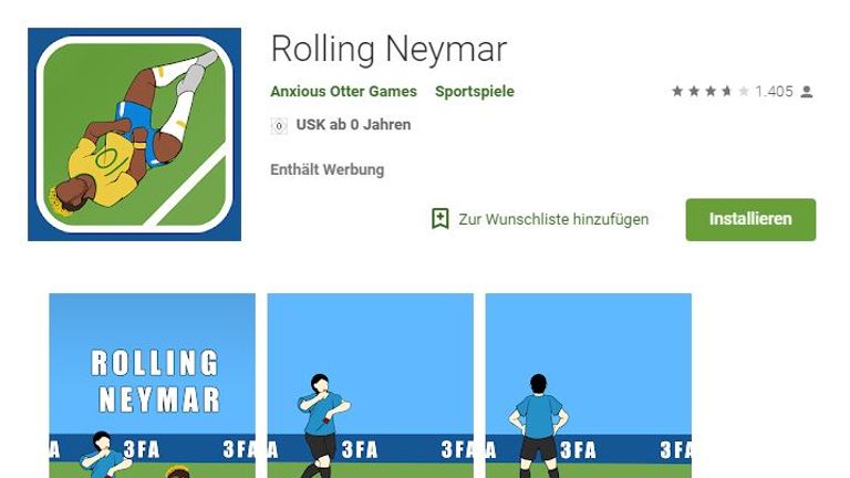 Das neue Update des Handy-Spiels 'Rolling Neymar' scheint bei den Usern hohen Anklang zu finden. Bildquelle: Screenshot Google Playstore