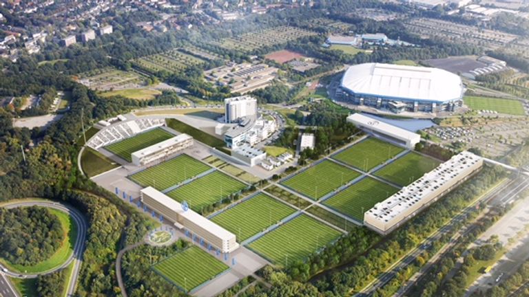 So soll Schalkes neues Trainingsgelände in Gelsenkirchen bis 2023 aussehen. Quelle: FC Schalke 04