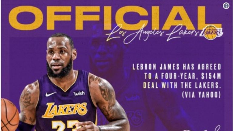 Superstar LeBron James schließt sich den LA Lakers an. Quelle: twitter.com/HoopsReportUSA