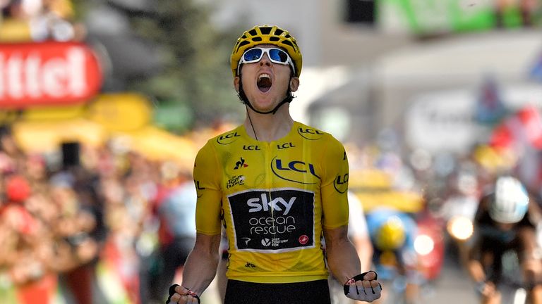 Geraint Thomas vom Team Sky gewinnt die 12. Etappe der Tour de France in Alpe d'Huez.