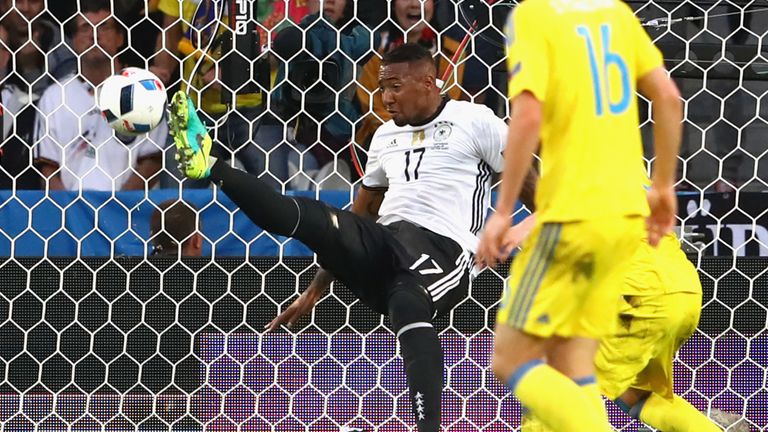 LILLE, FRANCE - JUNE 12:  Jerome Boateng of Germany clears the ball off the goal line during the UEFA EURO 2016 Group C match between Germany and Ukraine at Stade Pierre-Mauroy on June 12, 2016 in Lille, France.  (Photo by Alexander Hassenstein/Getty Images)