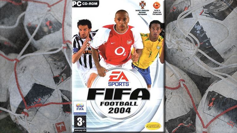 2003/04: Wieder ein Trio: Die FIFA wählte Alessandro Del Piero, Thierry Henry und Ronaldinho für das Cover. Für den Brasilianer war es das erste Mal auf dem Titelbild. Quelle: EA SPORTS