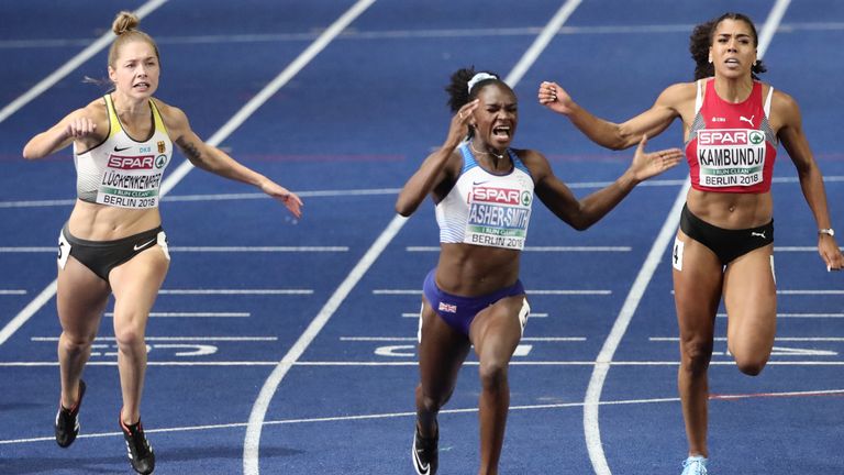 Dina Asher-Smith (Mitte) war nicht zu schlagen.  Gina Lückenkemper (l.) sprintet auf Rang zwei.