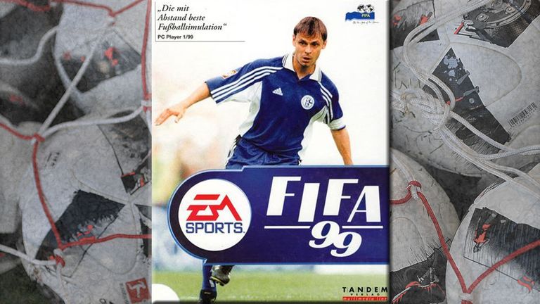 1998/99: Weltmeister Olaf Thon schaffte es im Schalke-Dress auf das deutsche Cover. Quelle: EA SPORTS