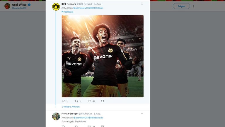 01. August: Unter Postings des Belgiers in den sozialen Netzwerken entfachen BVB-Fans einen regelrechten Witsel-Hype.