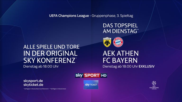 Sky überträgt die Champions-League-Partie des FC Bayern in Athen live und exklusiv.