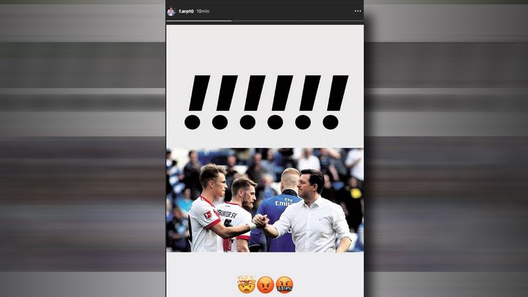 Jann-Fiete Arp reagiert bei Instagram mit Unverständnis auf die Entlassung von Christian Titz. (Quelle: Instagram)