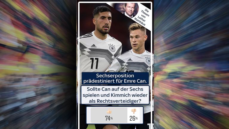 Das Ergebnis ist eindeutig: 74 Prozent der Sky User sind dafür, dass Kimmich wieder als Rechtsverteidiger spielen und Emre Can auf die Sechs rücken soll. (Quelle: Instagram)