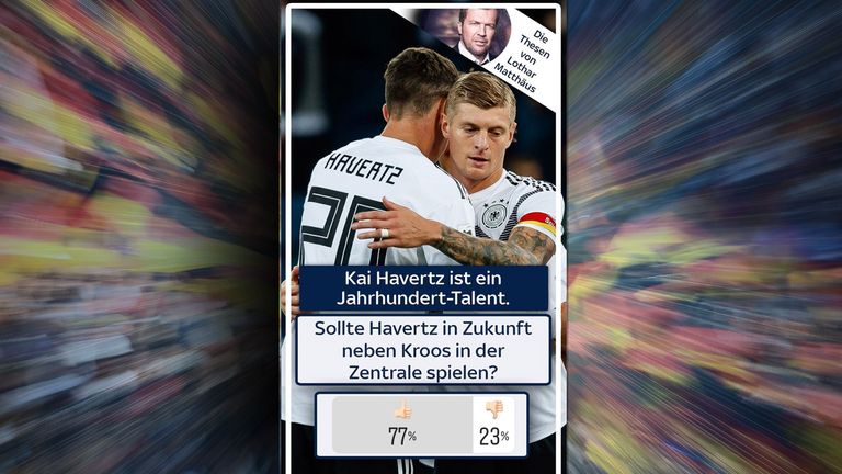 Ja, Kai Havertz soll in Zukunft im Mittelfeld neben Toni Kroos spielen. Dieser Meinung sind auch die Sky User. Gegen Frankreich wird der Leverkusener allerdings verletzungsbedingt fehlen. (Quelle: Instagram)