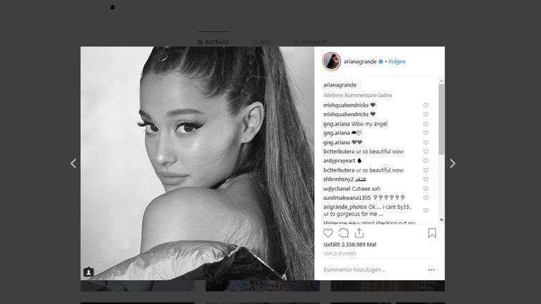 Platz 3: Ariane Grande - 132 Millionen Follower (Quelle: instagram.com/arianagrande)