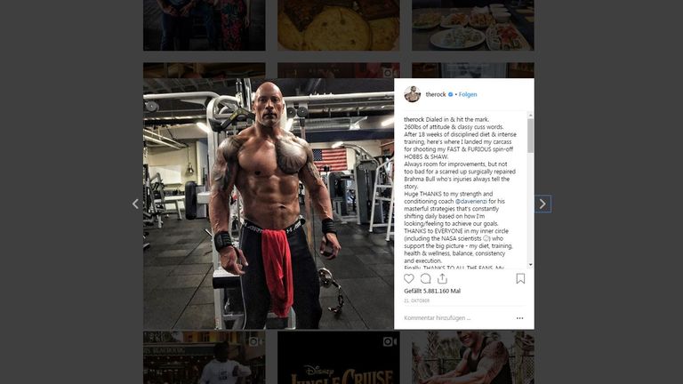 Platz 6: Dwayne "The Rock" Johnson - 119,6 Millionen Follower (Quelle: instagram.com/therock)