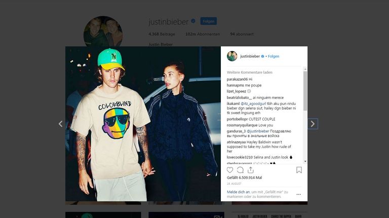 Platz 10: Justin Bieber - 102 Millionen Follower (Quelle: instagram.com/justinbieber)