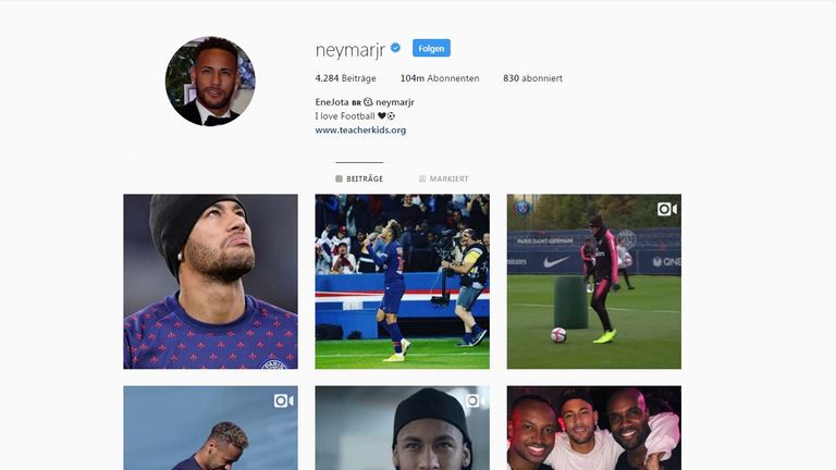 Platz 9: Neymar Jr. - 104 Millionen Follower (Quelle: instagram.com/neymarjr)