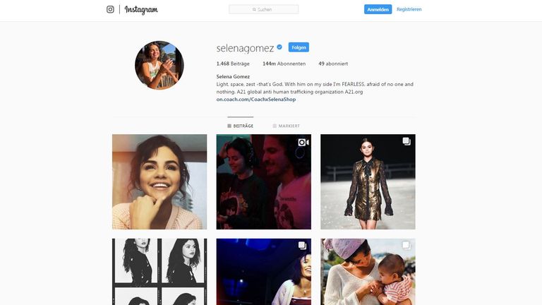 Platz 2: Selena Gomez - 144,35 Millionen Follower (Quelle: instagram.com/selenagomez)