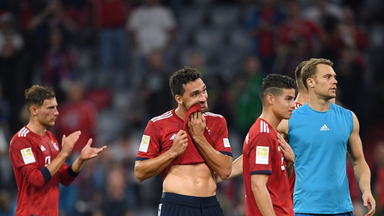   during the Bundesliga match between FC Bayern Muenchen and Borussia Moenchengladbach at Allianz Arena on October 6, 2018 in Munich, Germany.