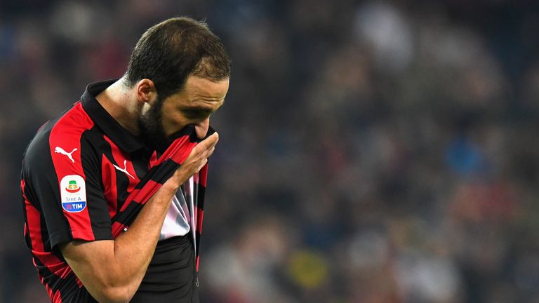 Gonzalo Higuain fliegt nach mehreren Fouls und Beleidigungen mit Geldrot vom Platz.