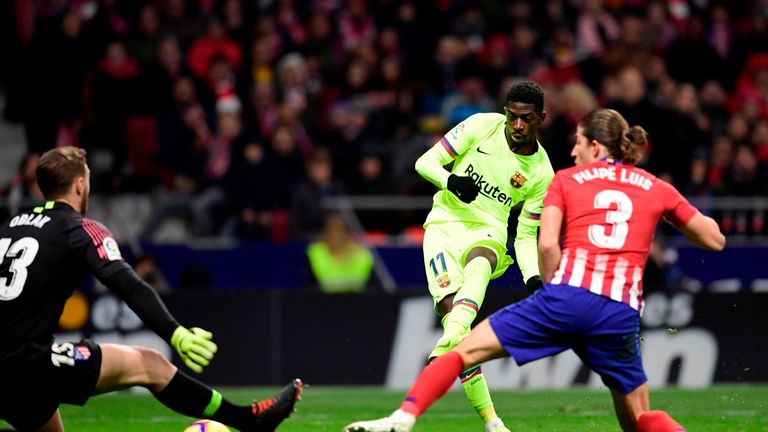 Ousmane Dembele erzielt in der 90. Minute den Ausgleich zum 1:1 für den FC Barcelona bei Atletico Madrid.