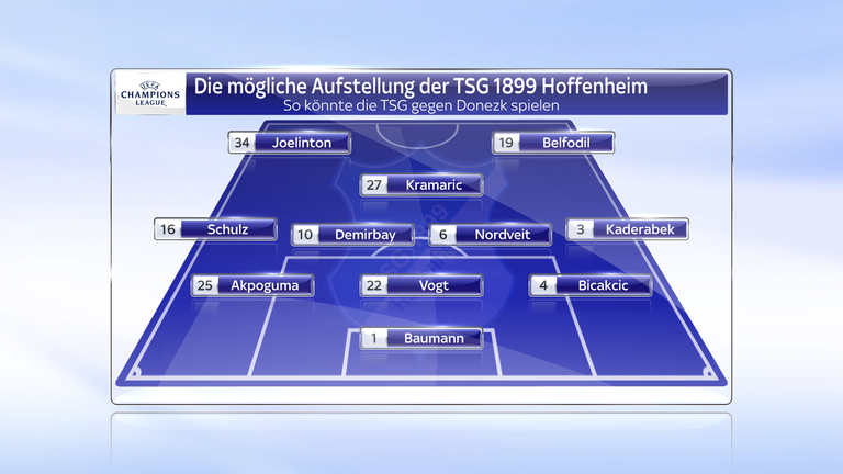 Mit dieser Startelf könnte die TSG 1899 Hoffenheim gegen Schachtar Doenzk auflaufen.