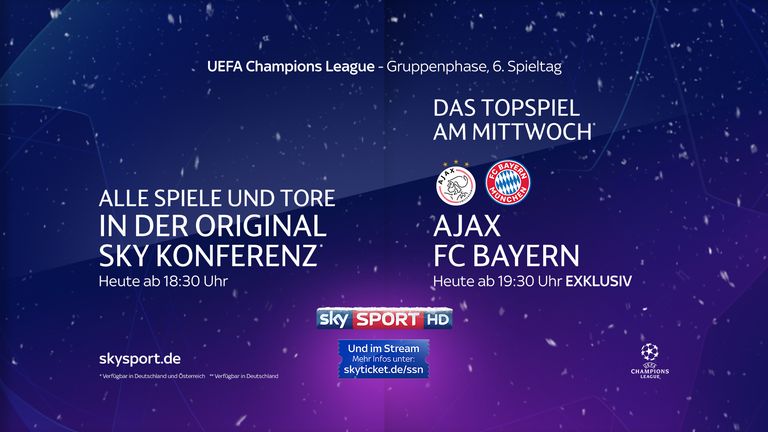 Ajax gegen Bayern: Anpfiff am Mittwoch ab 21:00 Uhr live und exklusiv auf Sky Sport 2 HD und im Live Stream und Liveticker.