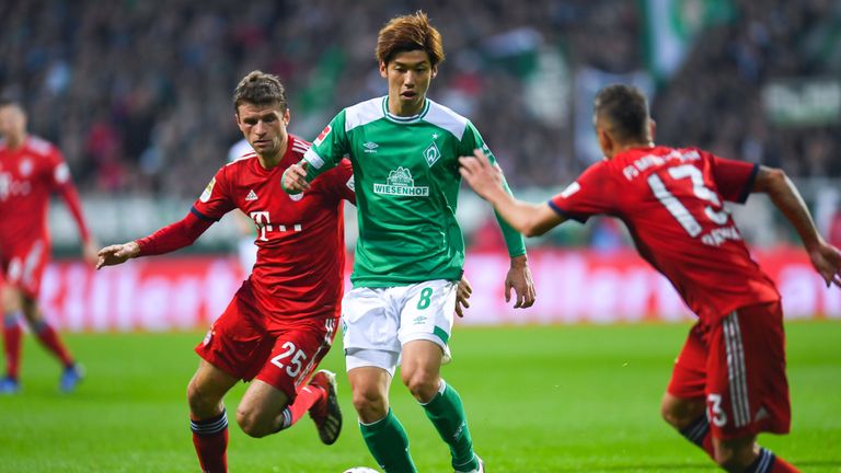 Yuya Osako (SV Werder Bremen) erzielte per Kopf das zwischenzeitliche 1:1 gegen die Bayern.