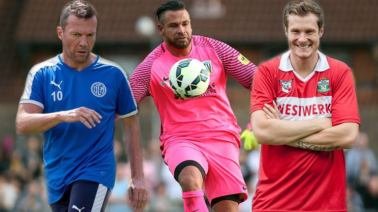 Lothar Matthäus (l.) und Tim Wiese (M.) sorgten mit Gastspielen für Amateurvereinen für Aufsehen. Marcell Jansen (r.) kickt in seiner Freizeit immer noch in der Landesliga.