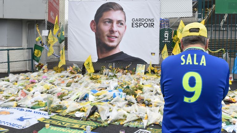 Tributes to Sala outside La Beaujoire stadium in Nantes