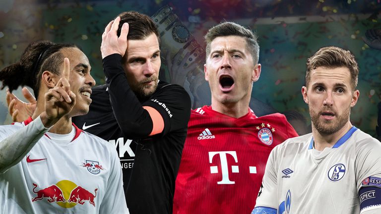 Überstehen Yussuf Poulsen (Leipzig), Daniel Baier (Augsburg), Robert Lewandowski (FC Bayern) und Ralf Fährmann (Schalke, v.l.n.r.) das Achtelfinale im DFB-Pokal?
